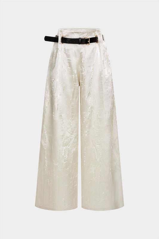 Satin Texture Belted Wide Leg Low Waist Trousers