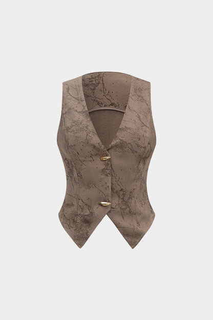 Metallic Button  V-Neck Vest
