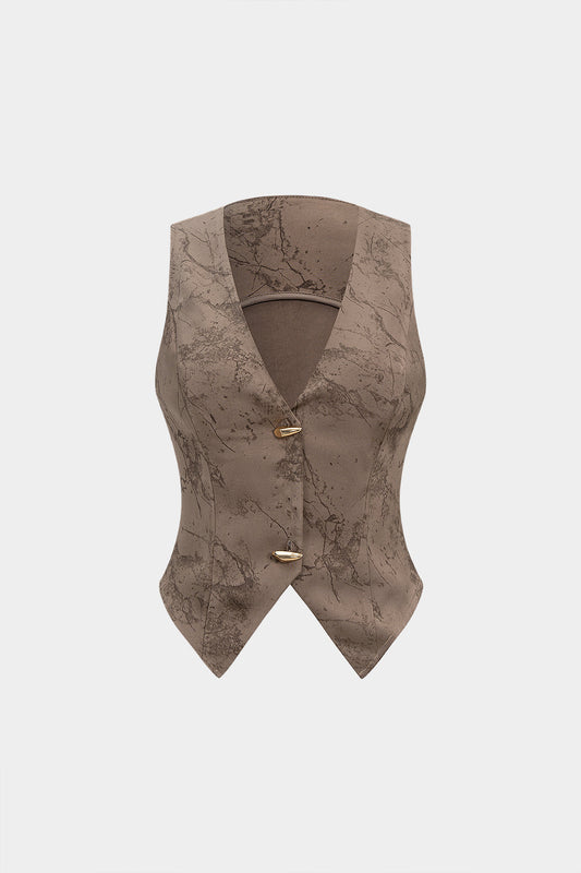 Metallic Button  V-Neck Vest