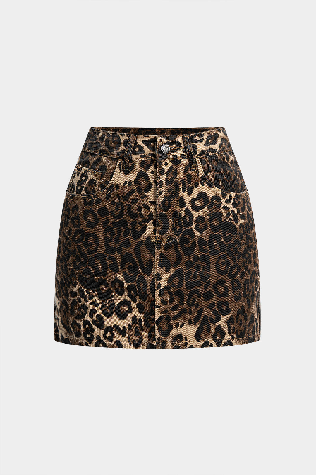 Denim Leopard Print High Waist Skirt
