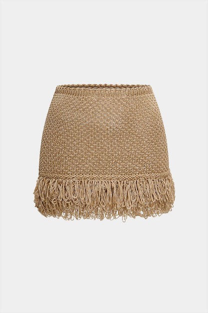 Fringe Low Waist Sweater Skirt