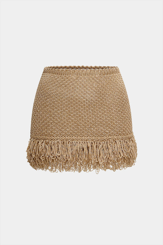 Fringe Low Waist Sweater Skirt