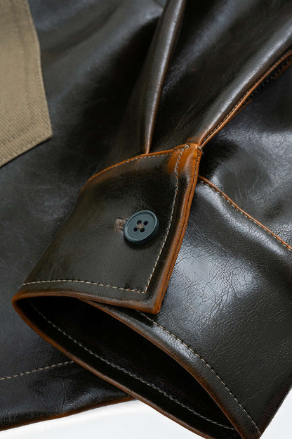 Faux Leather Patchwork Pocket Long-Sleeve Shirt