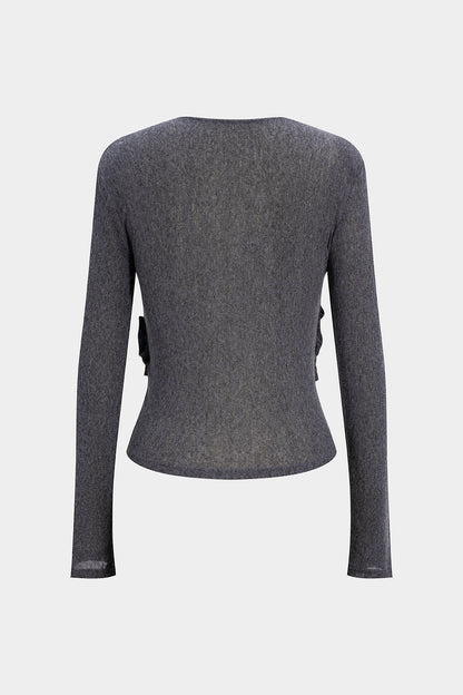 Crossed Ruched Long-Sleeve Top