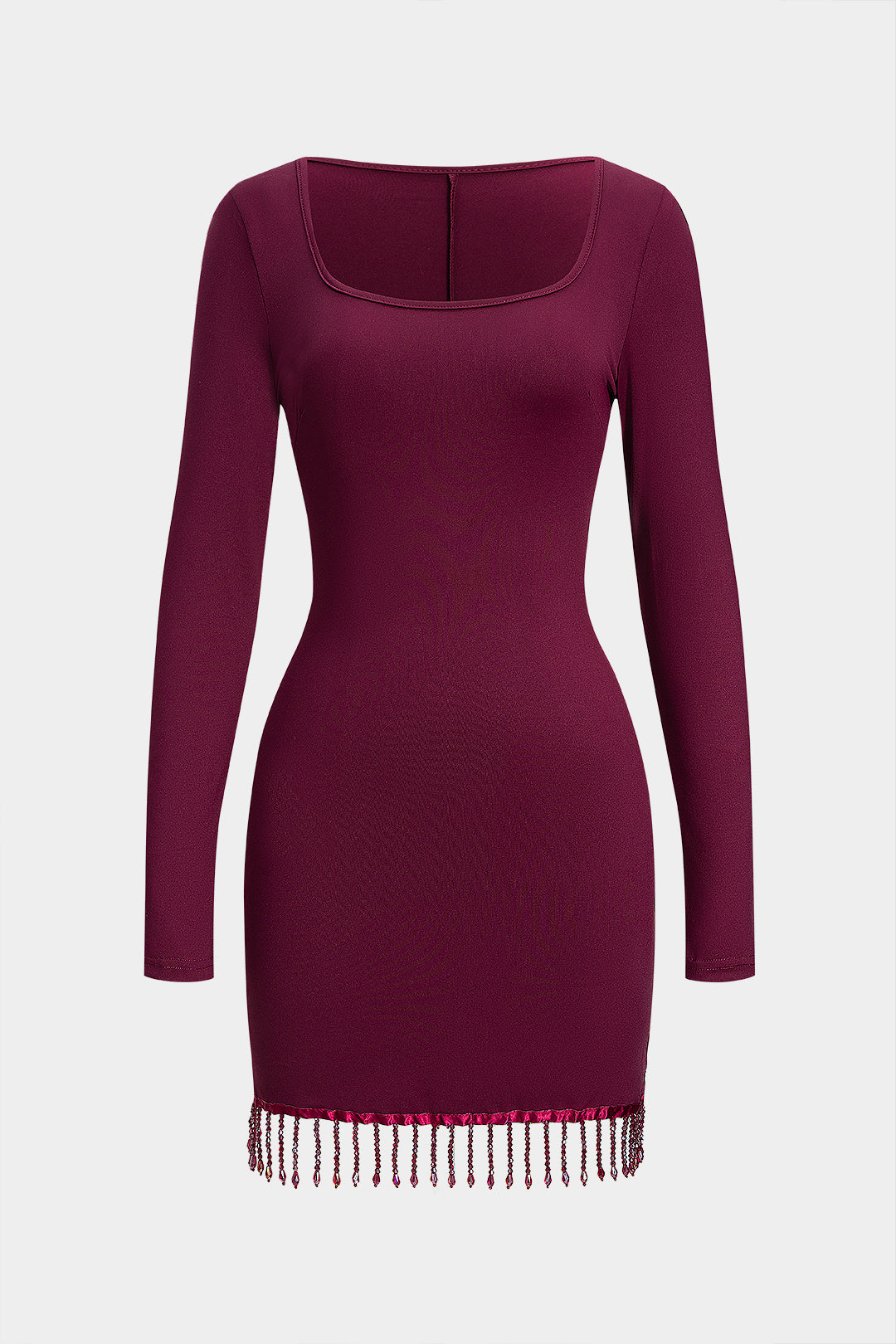 Round Neck Fringe Long Sleeve Mini Dress