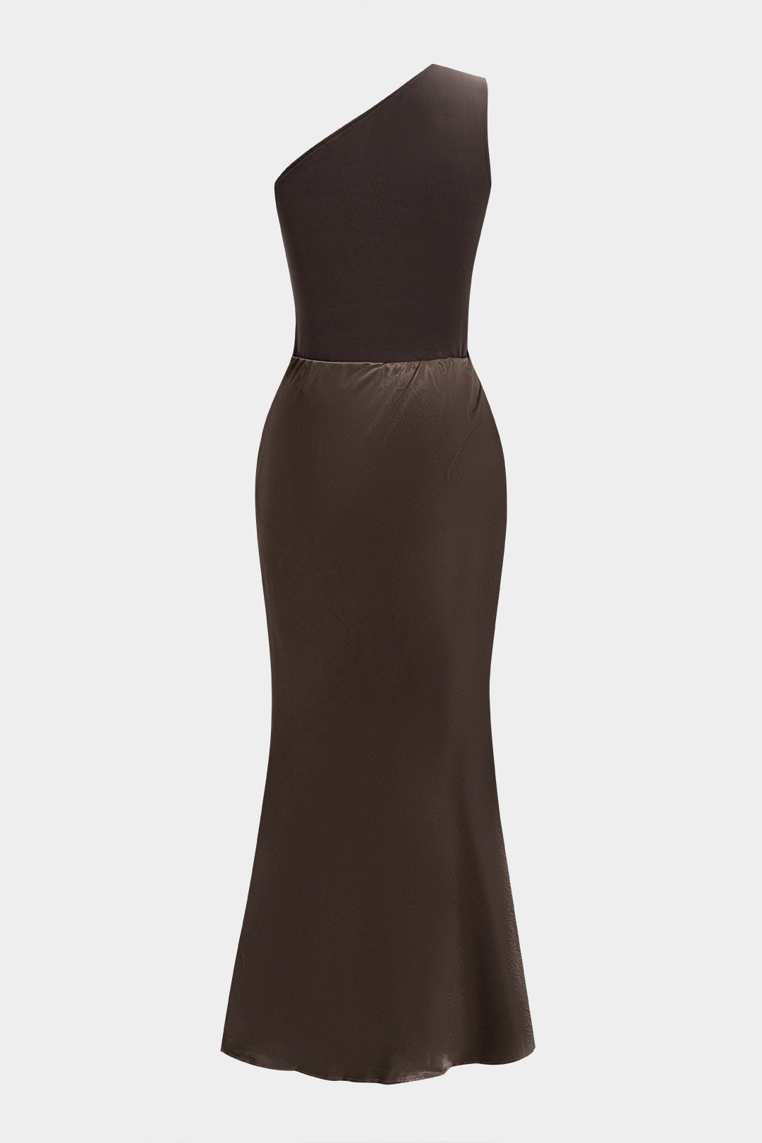 Satin Patchwork One Shoulder Ruched Sleeveless Maxi Dress