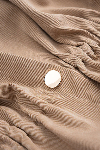 Button Ruched Short-Sleeve Shirt